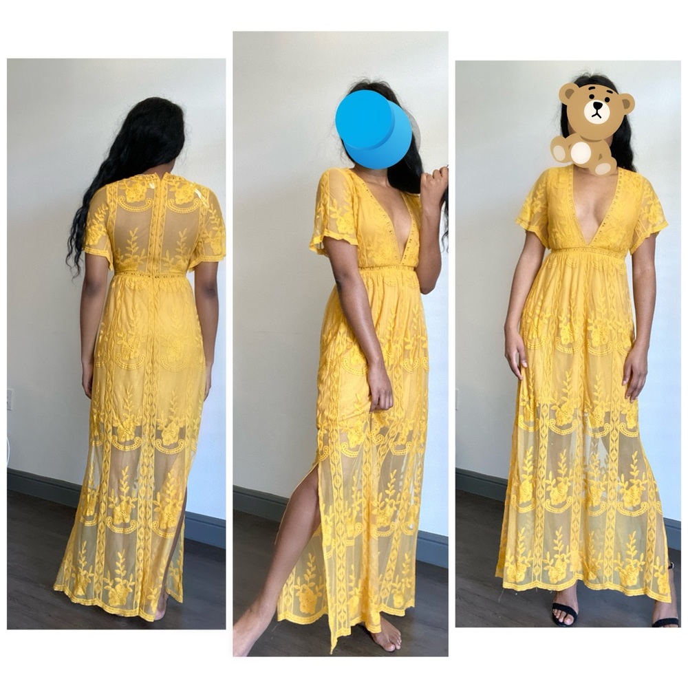 Mustard yellow lace maxi dress